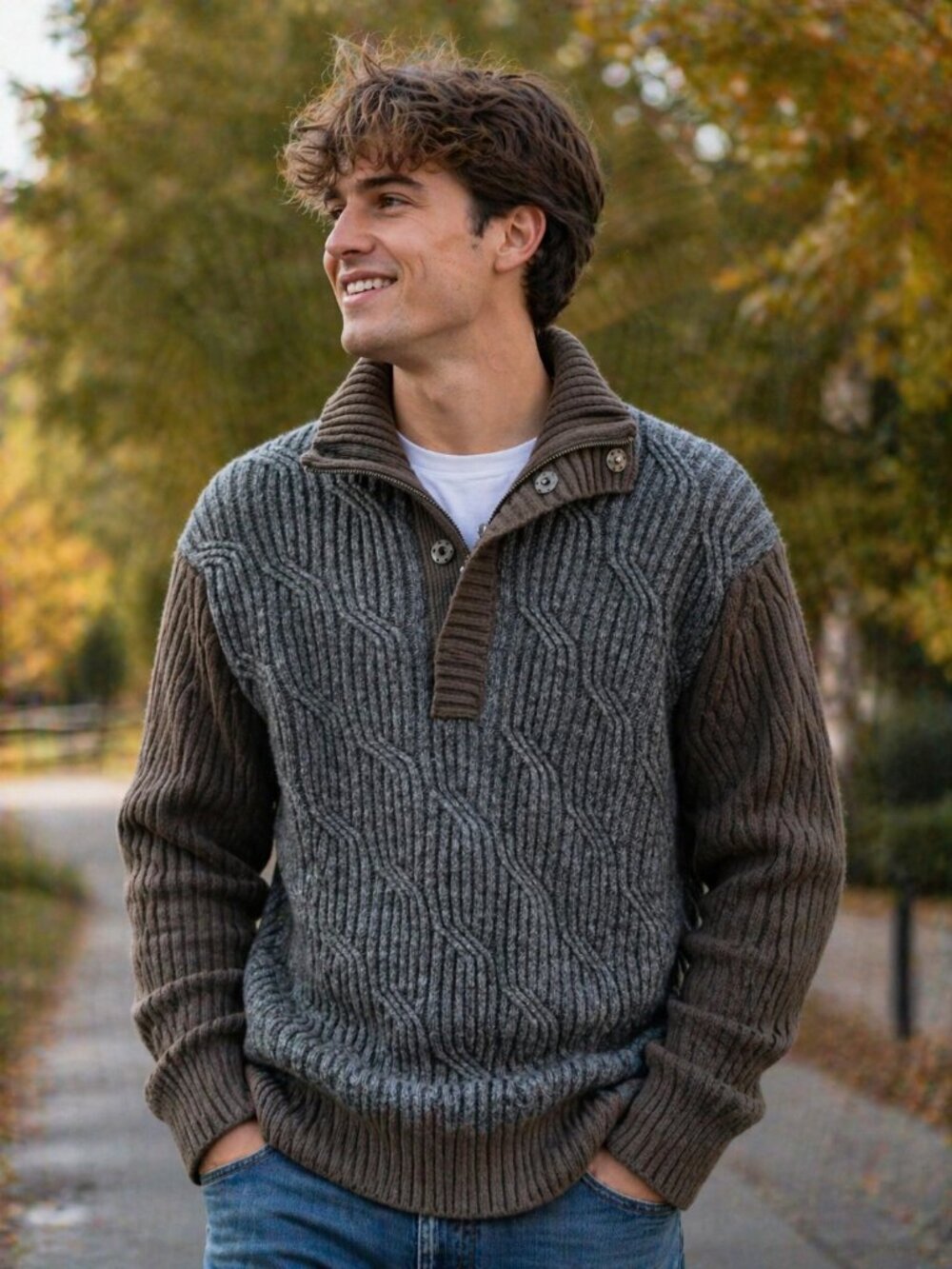 DKNY Men's 1/4 Zip Pullover Sweater Long Sleeve Collar 100% Wool S'ze XL Grey